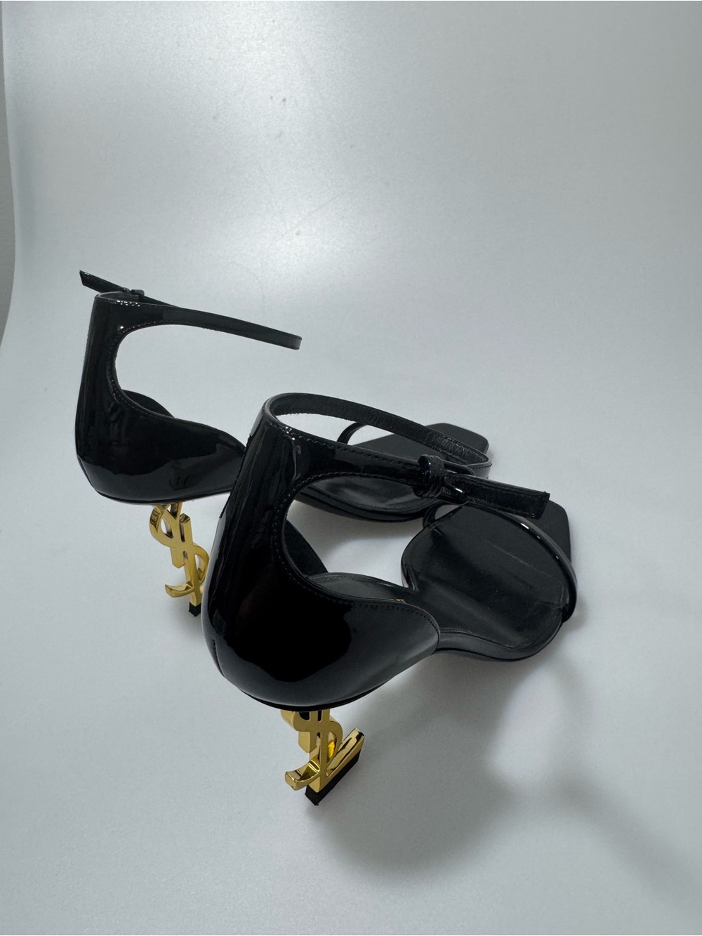 YSL Saint Laurent Opyum Sandals in Patent Leather Black Gold Size EU 37/US 7 - Picture 7 of 9
